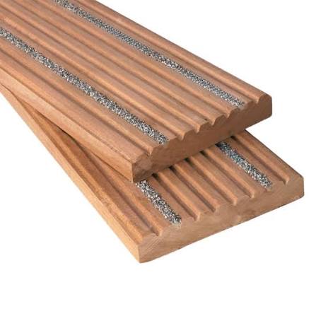 Grooved wooden deck seating boards